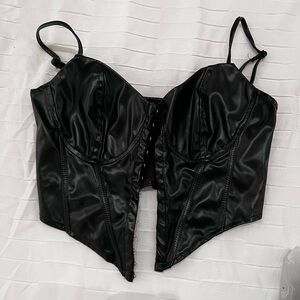 Black Satin Corset Top adjustable straps Size XS